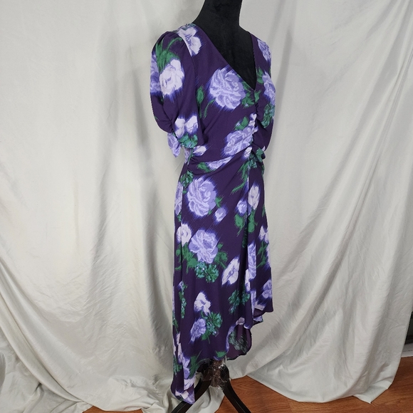 A NEW DAY Size Medium Purple Floral Recycled Polyester Hi-Low Ruched V-neck Maxi - Picture 13 of 16